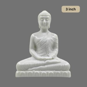 3 Inch White Color Small Samadhi Buddha Statue - Plastic