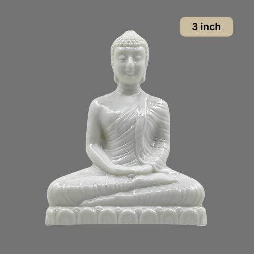 3 Inch White Color Small Samadhi Buddha Statue - Plastic