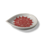 Ceramic Oil Lamp with Red Mandala Art - White Base for Home, Temple Alter Or Decorations