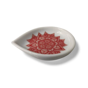 Ceramic Oil Lamp with Red Mandala Art - White Base for Home, Temple Alter Or Decorations
