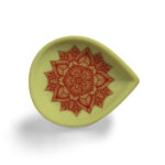 Ceramic Oil Lamp with Red Mandala Art - Light Green Color Base for Home, Temple Alter Or Decorations