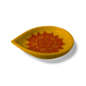 Ceramic Oil Lamp with Red Mandala Art - Orange Base for Home, Temple Alter Or Decorations
