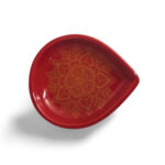 Ceramic Oil Lamp with Yellow Mandala Art - Red Base for Home, Temple Alter Or Decorations