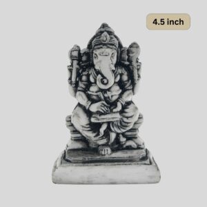 4.5 Inch Black & Gray Ganesh Statue with Book - God of Knowledge & Success