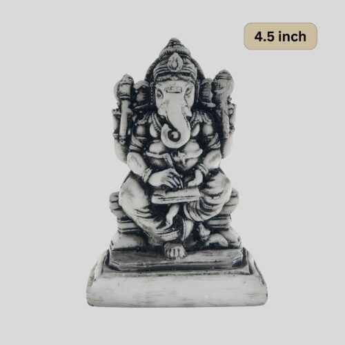 4.5 Inch Black & Gray Ganesh Statue with Book - God of Knowledge & Success