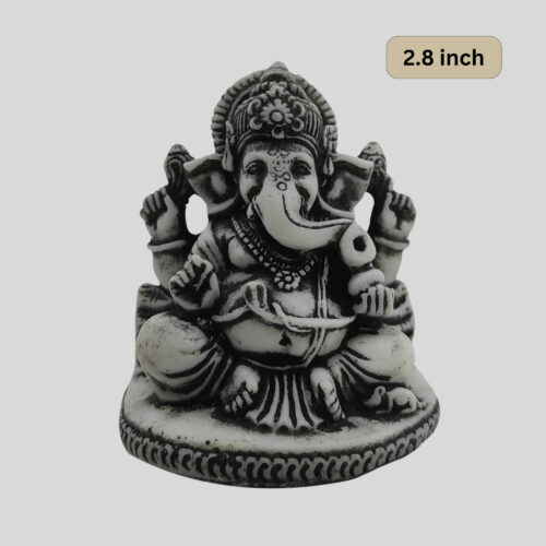 Small Ganesh Statue 2.8 Inch Black & Gray Granite  - God of Knowledge & Success