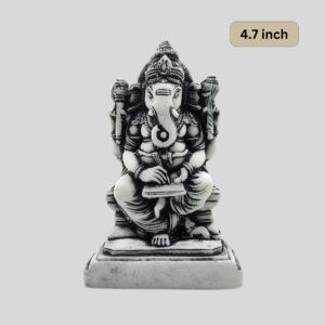Granite Ganesh Statue with Book 4.7 Inch Black & Gray  - God of Knowledge & Success