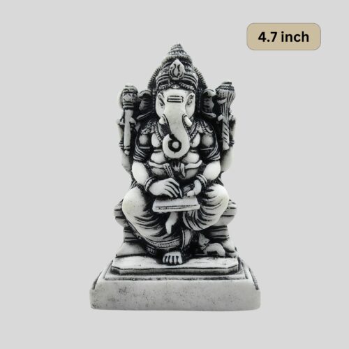 Granite Ganesh Statue with Book 4.7 Inch Black & Gray  - God of Knowledge & Success