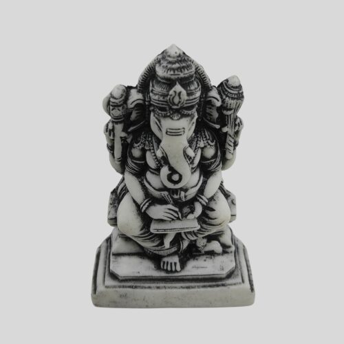 Granite Ganesh Statue with Book 4.7 Inch Black & Gray  - God of Knowledge & Success