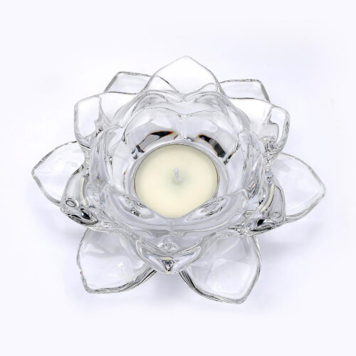 Crystal Glass Lotus Flower Shaped Candle Holder with Small Soy Wax Candle
