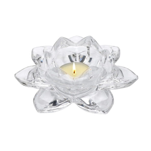 Crystal Glass Lotus Flower Shaped Candle Holder with Small Soy Wax Candle