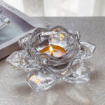 Crystal Glass Lotus Flower Shaped Candle Holder with Small Soy Wax Candle