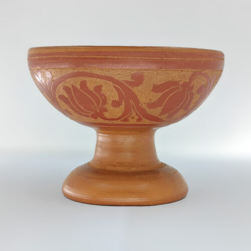 Engraved Natural Clay Flower Cup (3.4" x 4.6") for Buddha Statues & Decorations