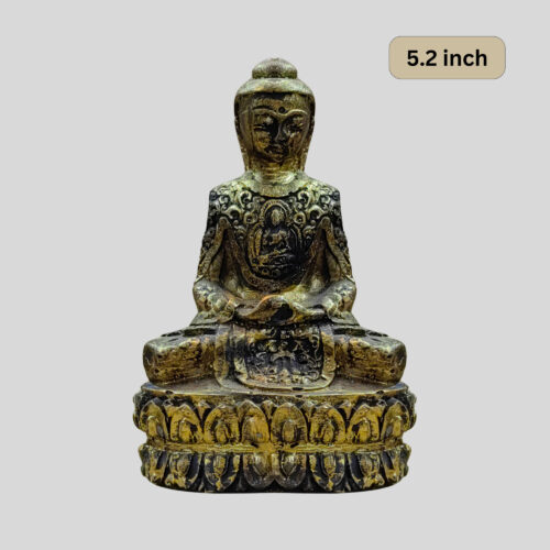 Delicately Carved Buddha Statue (5.2 inches) Black and Gold Color Myanmar Cultural Style