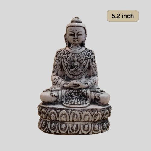 Delicately Carved Buddha Statue (5.2 inches) Black & Grey Myanmar Cultural Style