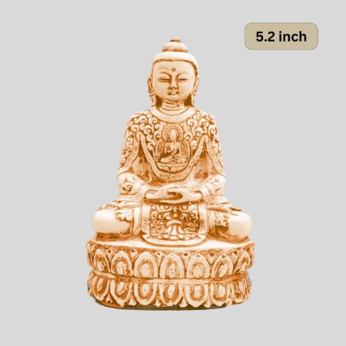 Delicately Carved Buddha Statue (5.2 inches) Light Orange mix Brown & Cream Color Myanmar Cultural Style