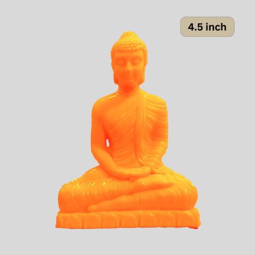 Resin Lord Buddha Statue 4.5inch Orange Color - Car, Van Dashboard & Religious Purposes