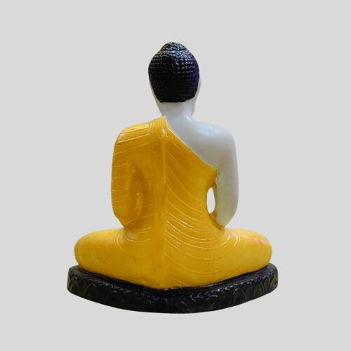 Resin Buddha Statue 12cm Yellow Color Painted for Car, Van Dashboard & Religious Purposes