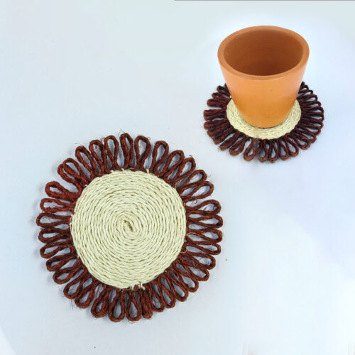 Handmade Natural Coir Altar Mat / Table Mat - Brown and Cream