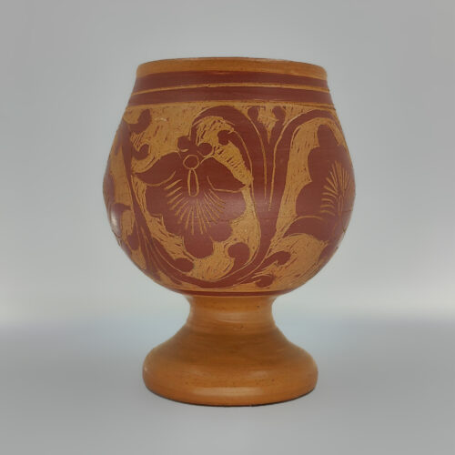 Engraved Natural Clay Water Cup (4.7" x 4") for Buddha Statues or Other Home Decoration