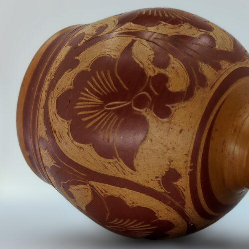 Engraved Natural Clay Water Cup (4.7" x 4") for Buddha Statues or Other Home Decoration